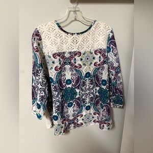 Van Heusen White and Purple Paisley Blouse